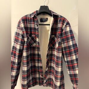 Rue- Saint Patrick Men’s Red and Blue Plaid Sherpa-Lined Shirt Jacket
